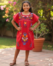 Mexican Puebla Dress for Girls Red