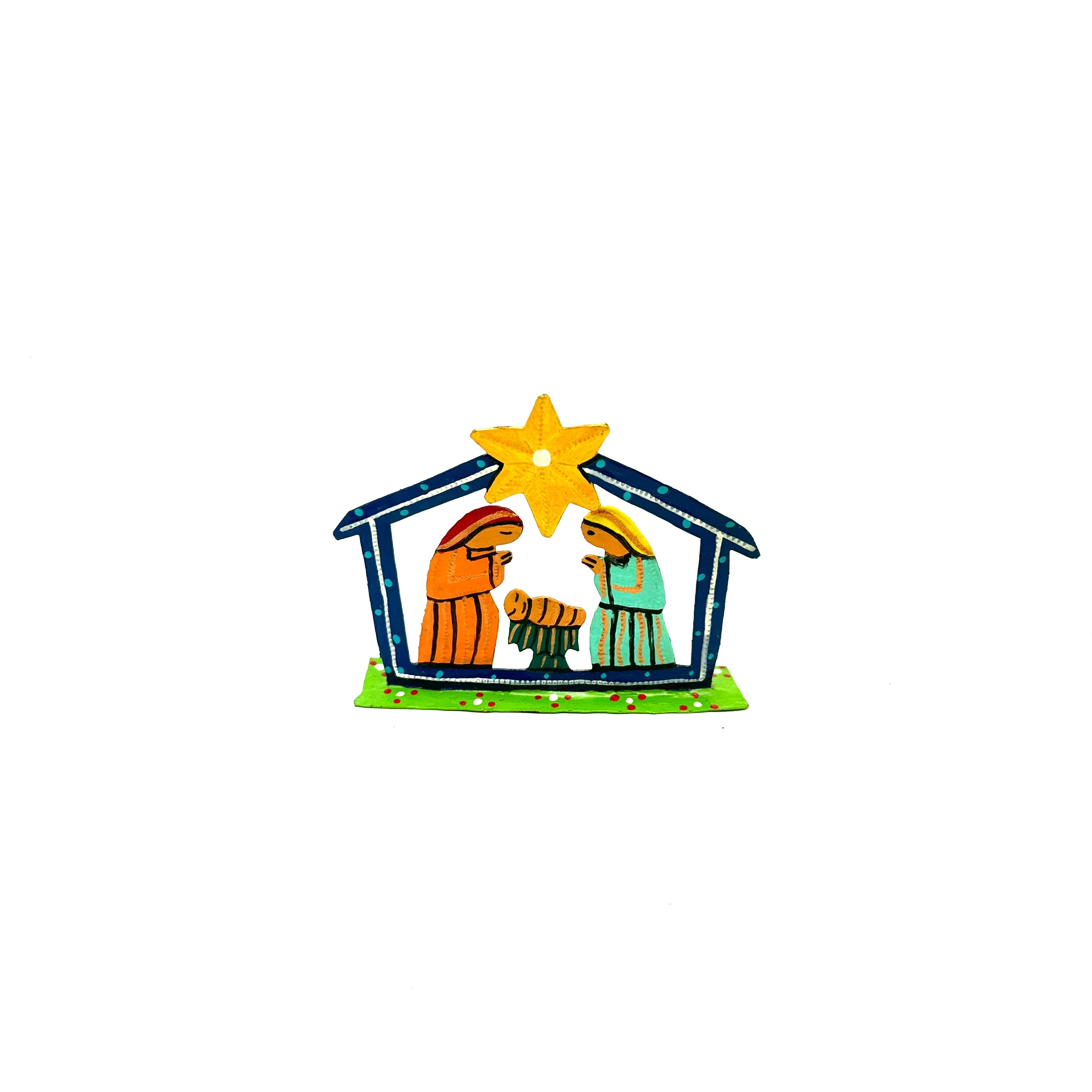 Small Painted Nativity - Blue