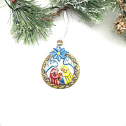 Nativity Ornament- Blue Bow