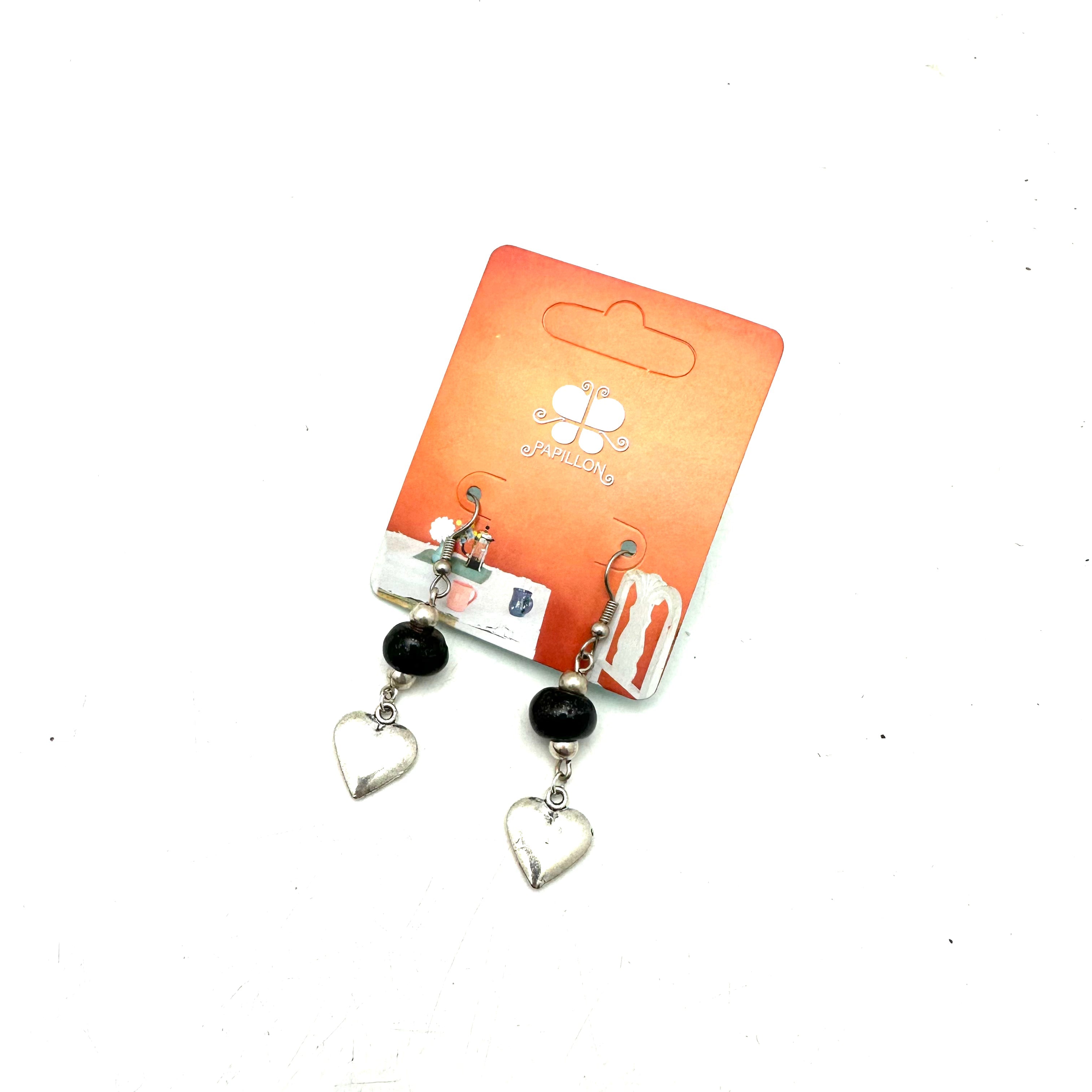 Heart Charm Earring- Black