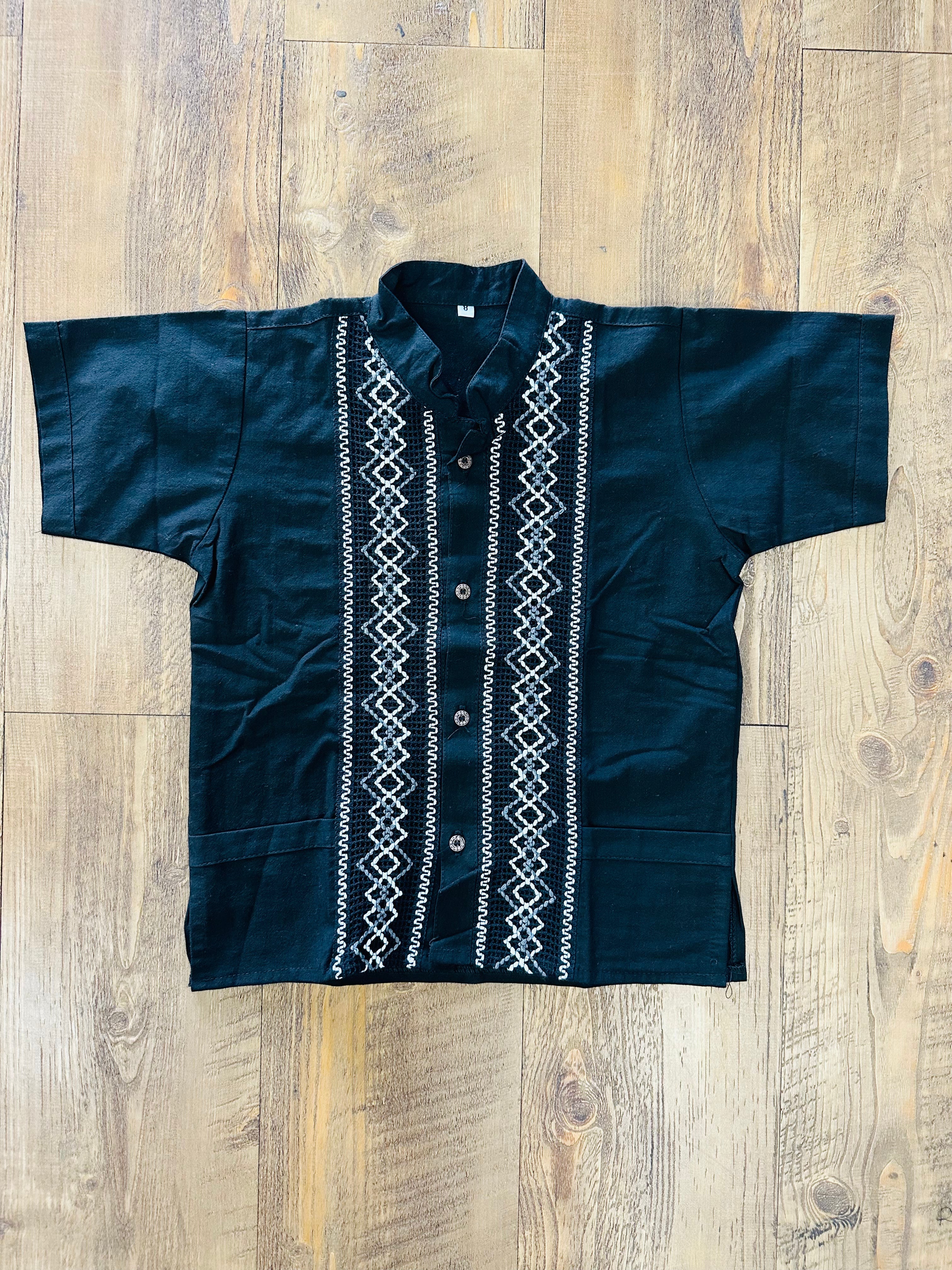 Boys Guayabera Maya Black