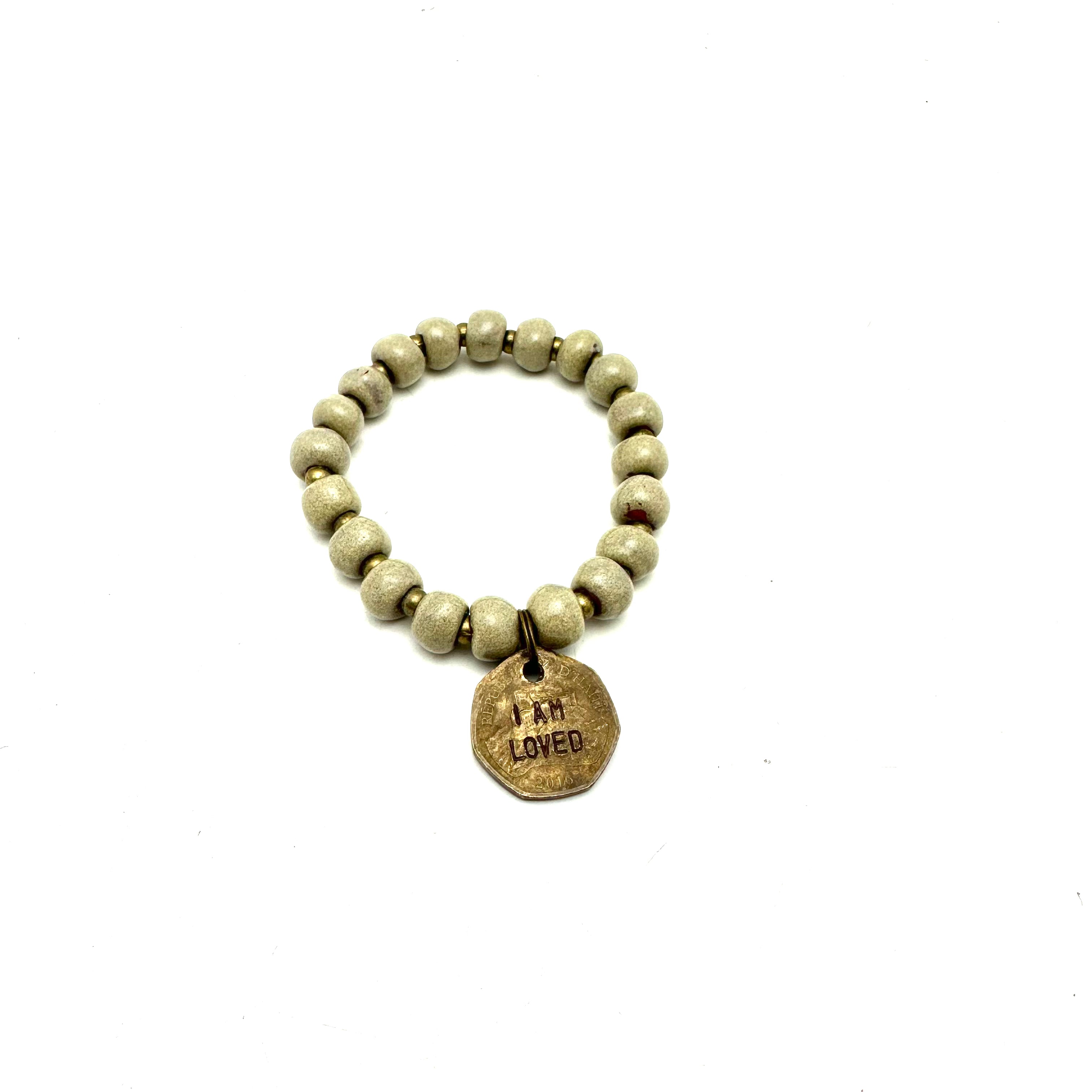 Ceramic Coin Bracelet - I am Loved