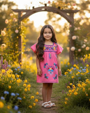 Mexican Puebla Dress for Girls Coral