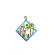 Diamond Palm Nativity Ornament- Blue