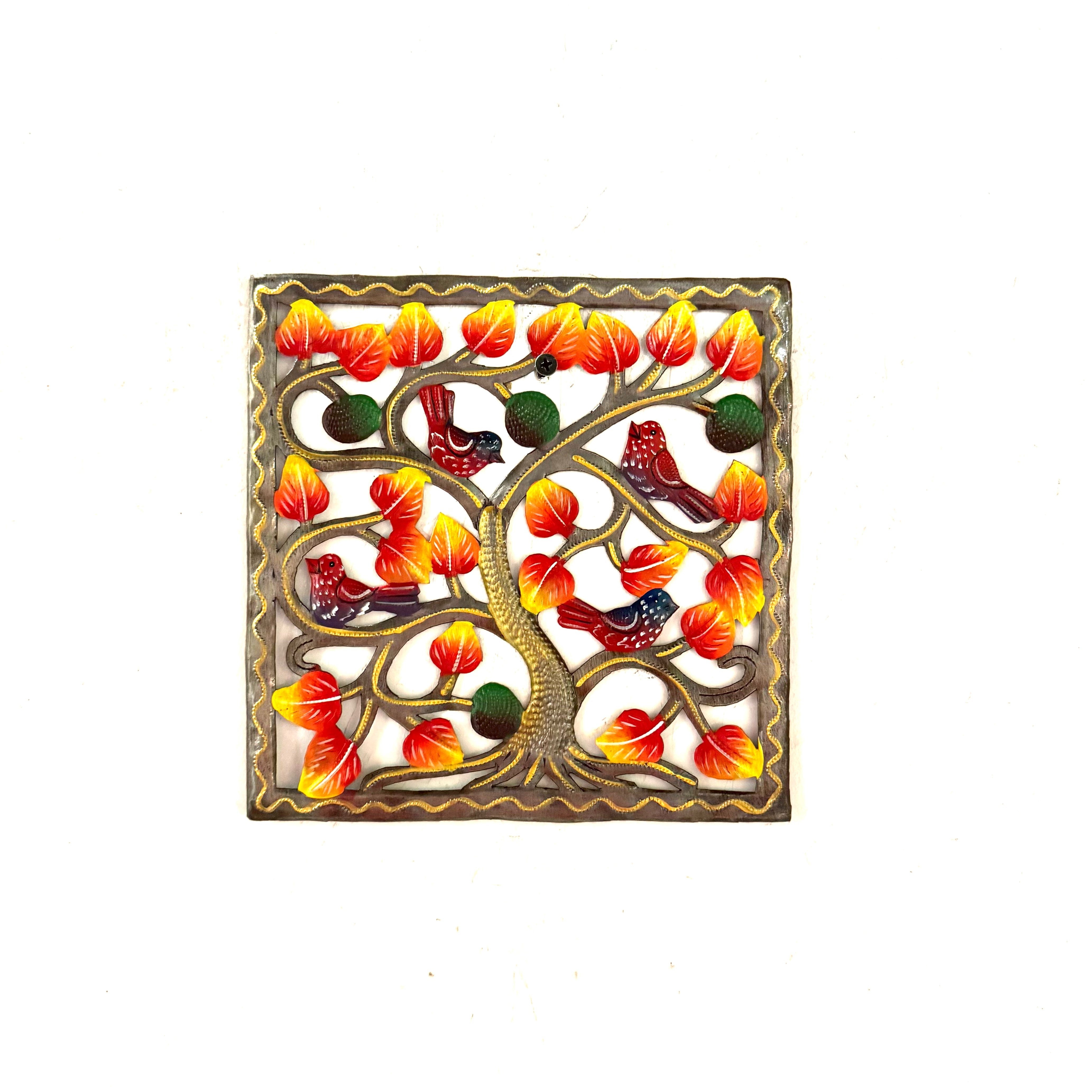 Small Square Birds with Golden Leaves