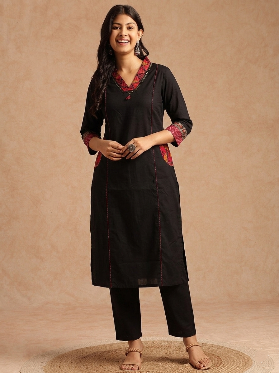 Black Straight Indian 3 Piece Salwar Kameez Suit