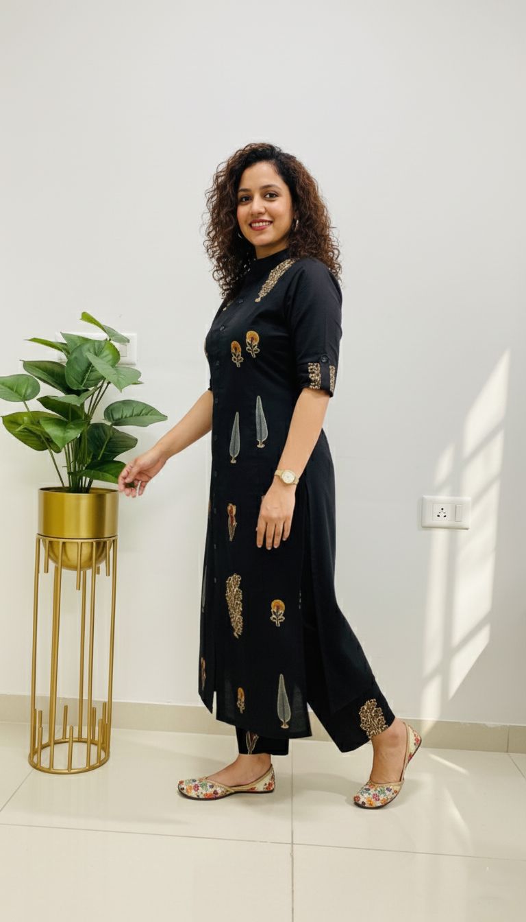 Famous BlacK Ikkat Print Fine Cotton Designer Co-erd Set