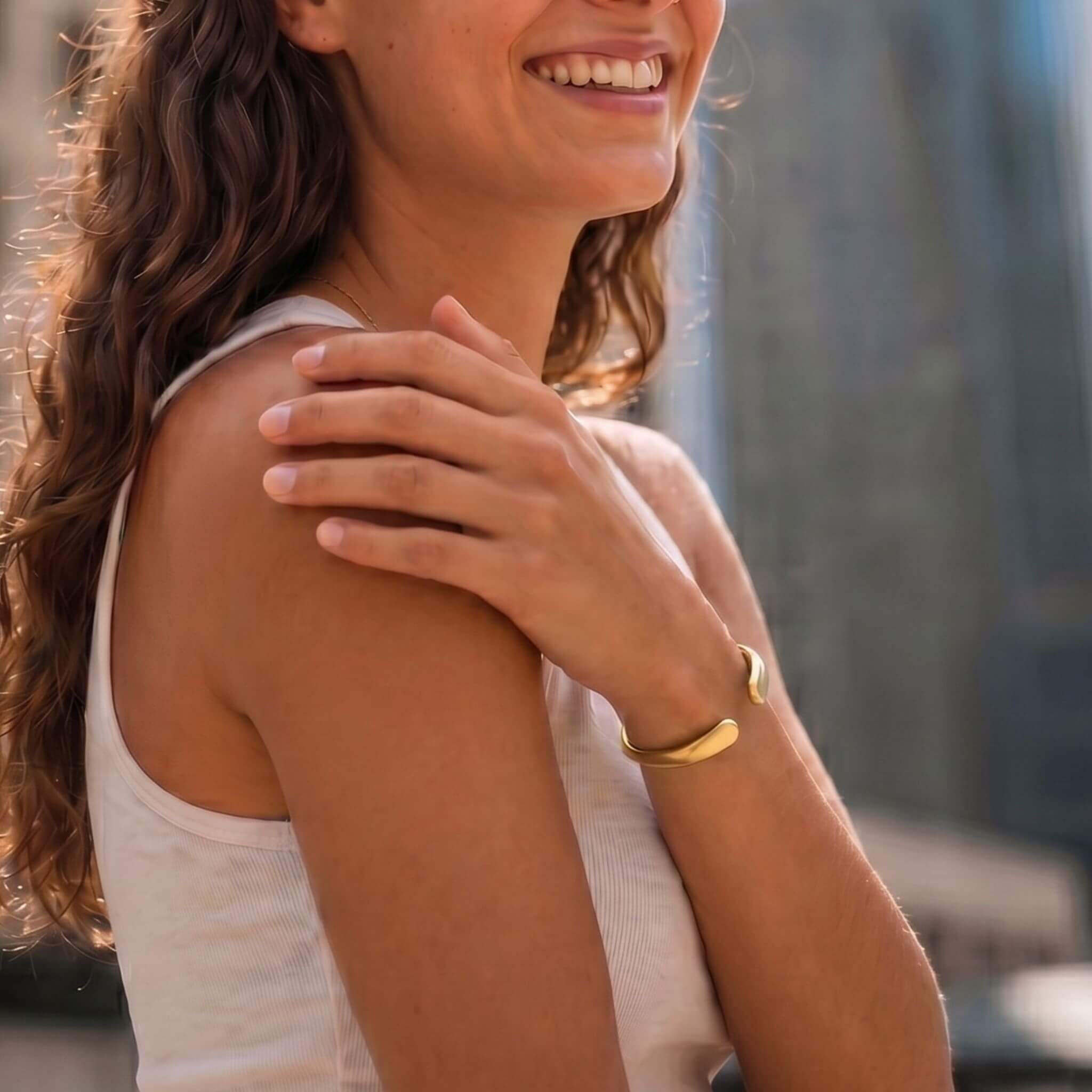 Lia Adjustable Brass Open Cuff Bracelet