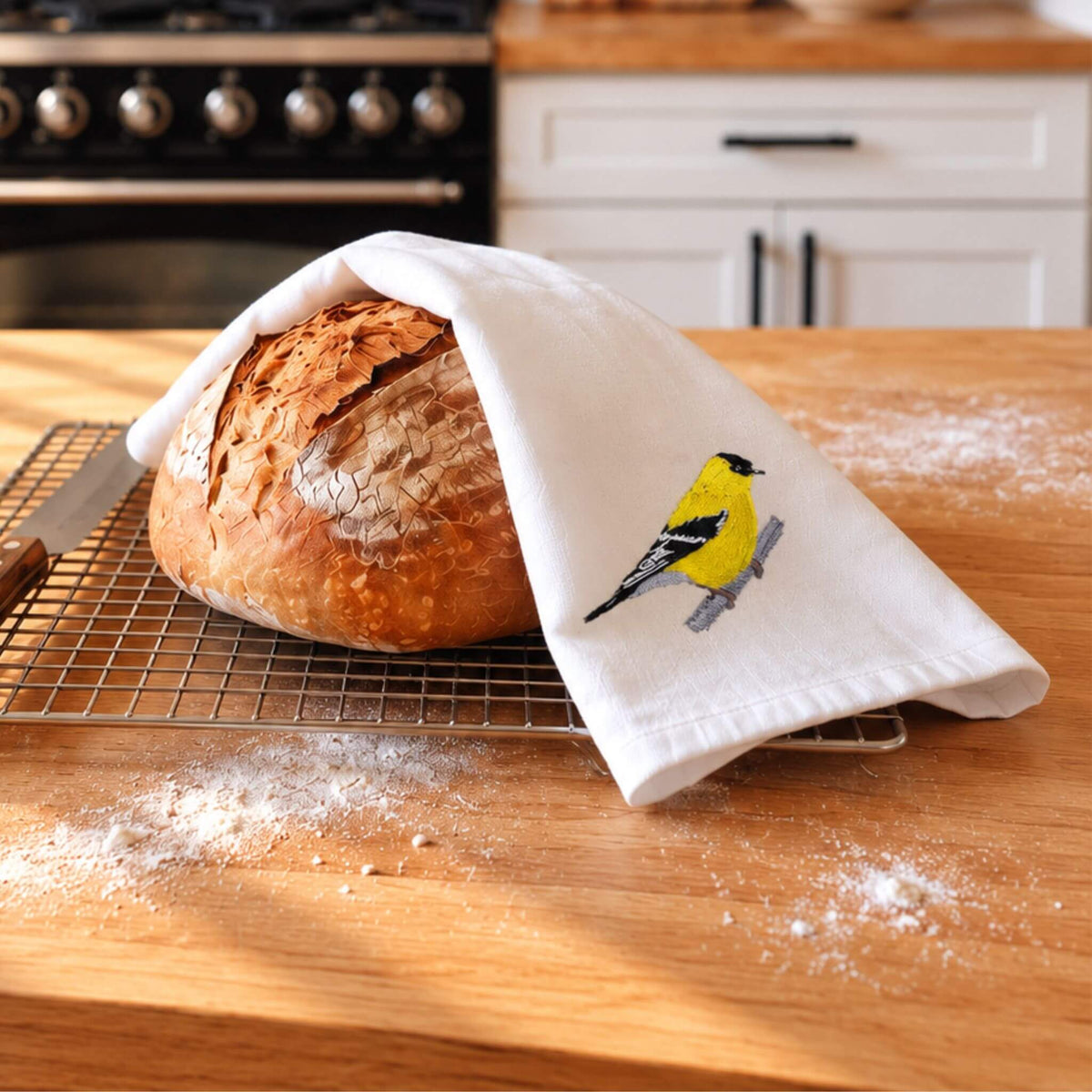 100% Cotton Tea Towels with Bird Embroidery - Kitchen Towels