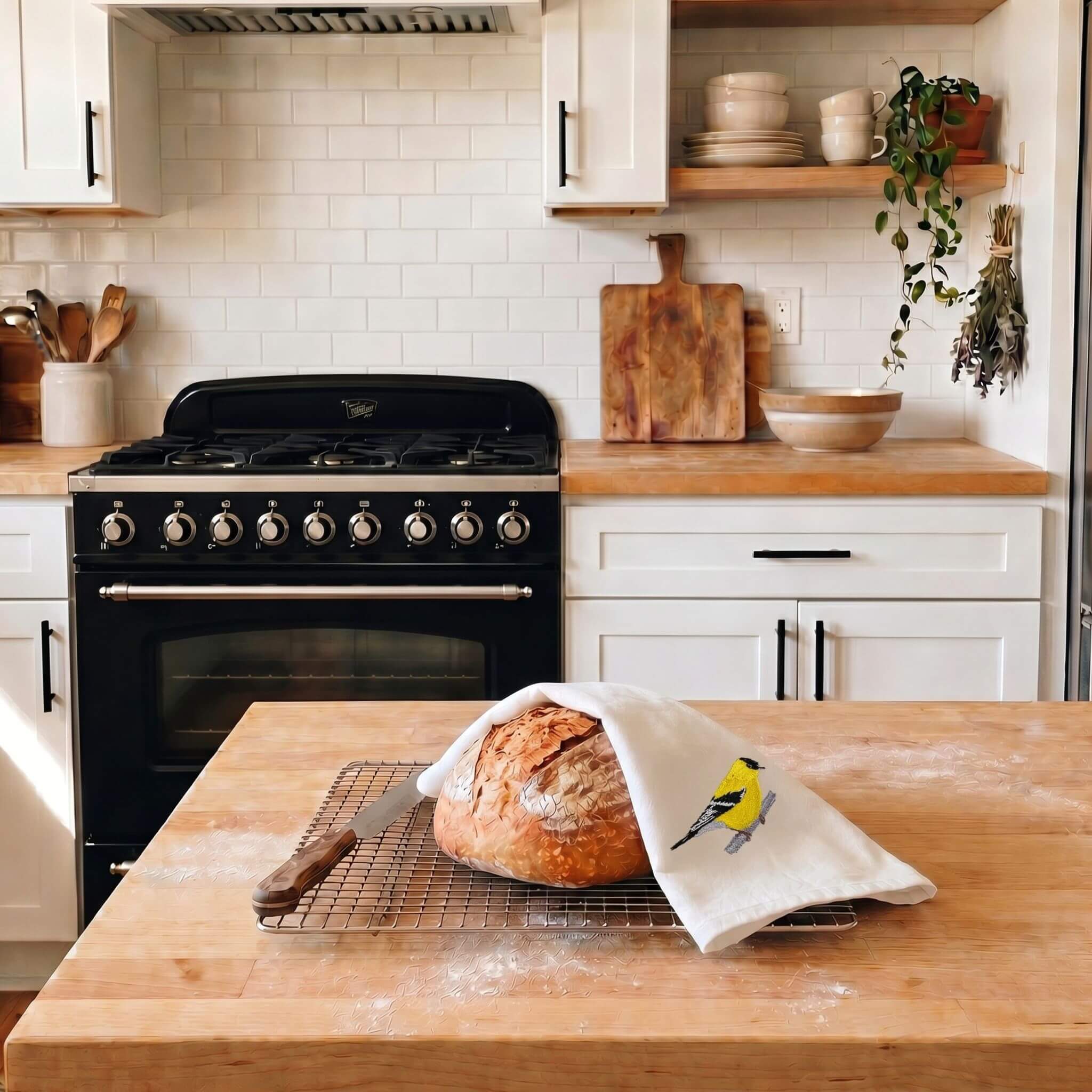 100% Cotton Tea Towels with Bird Embroidery - Kitchen Towels