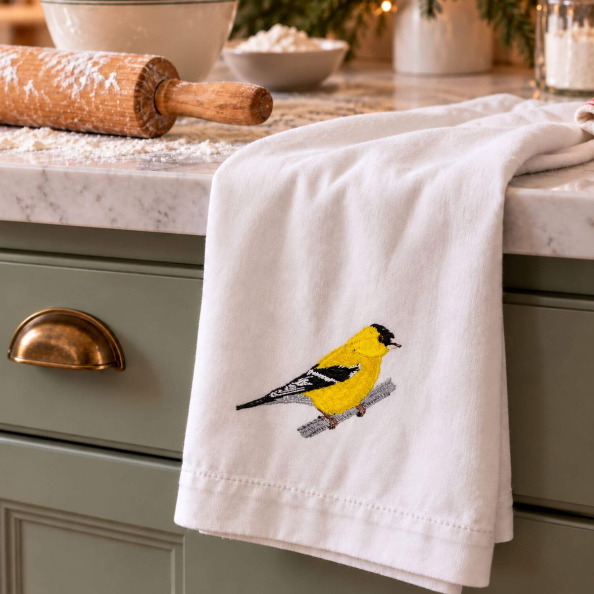 100% Cotton Tea Towels with Bird Embroidery - Kitchen Towels