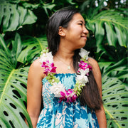 Deluxe Orchid Lei - Multi (Purple, Green & White)