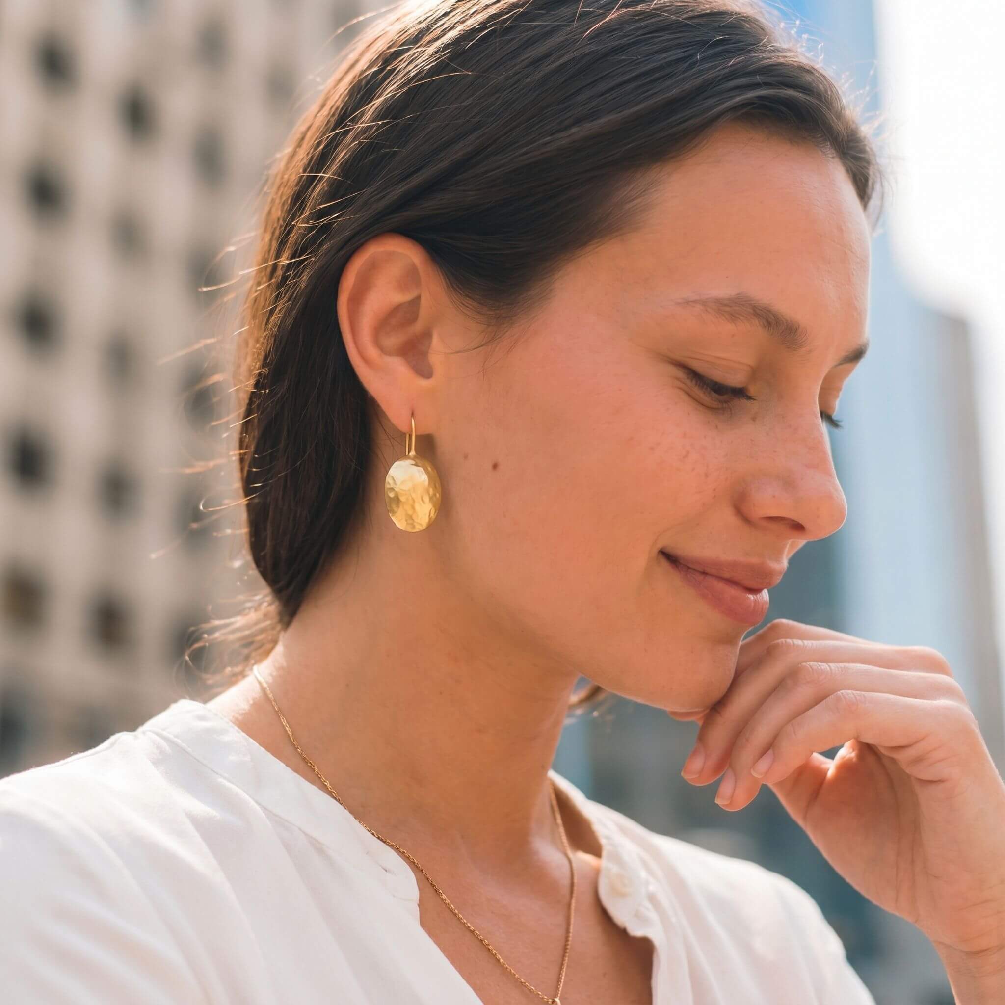 Hammered Brass Disc Earrings for Women - Zawadi