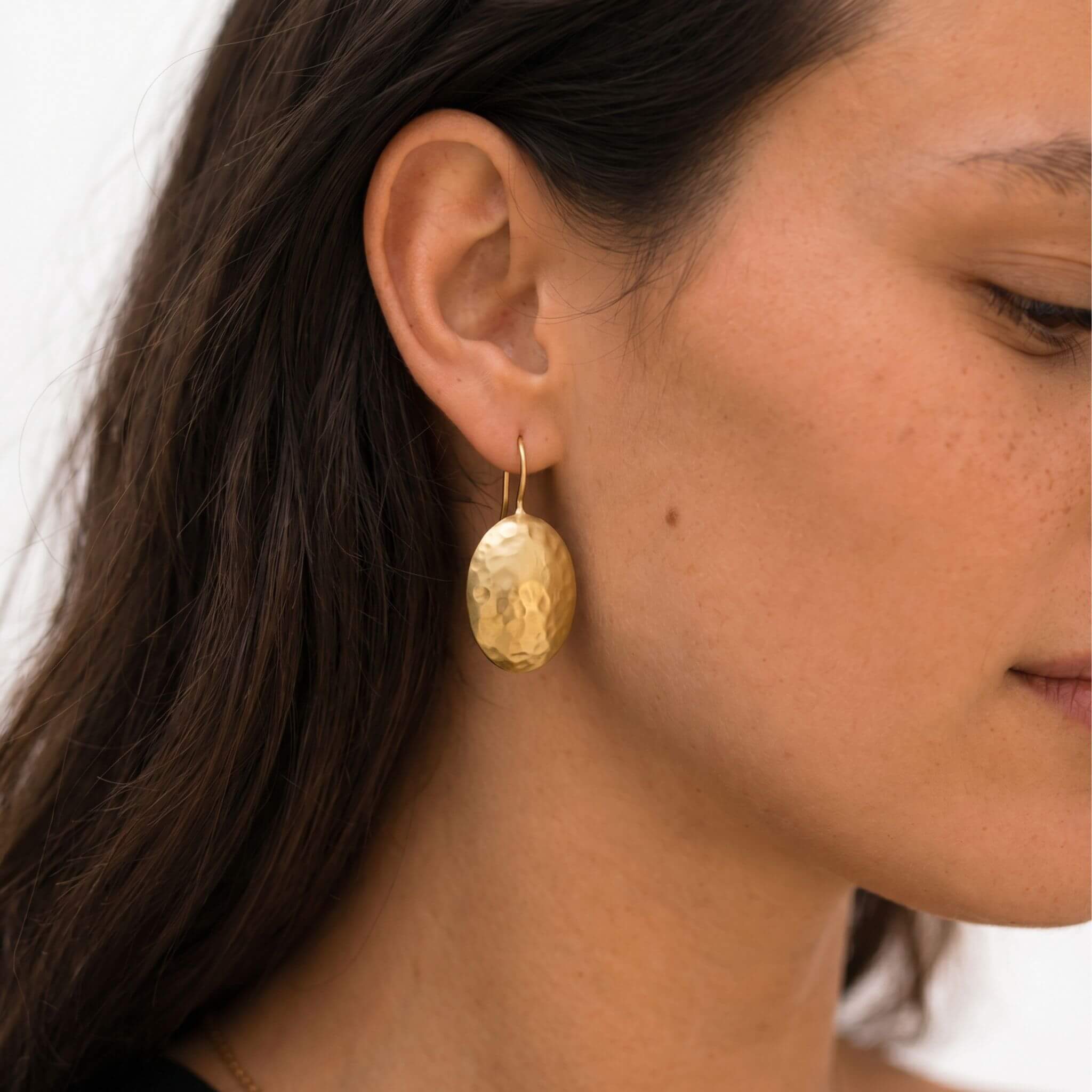 Hammered Brass Disc Earrings for Women - Zawadi