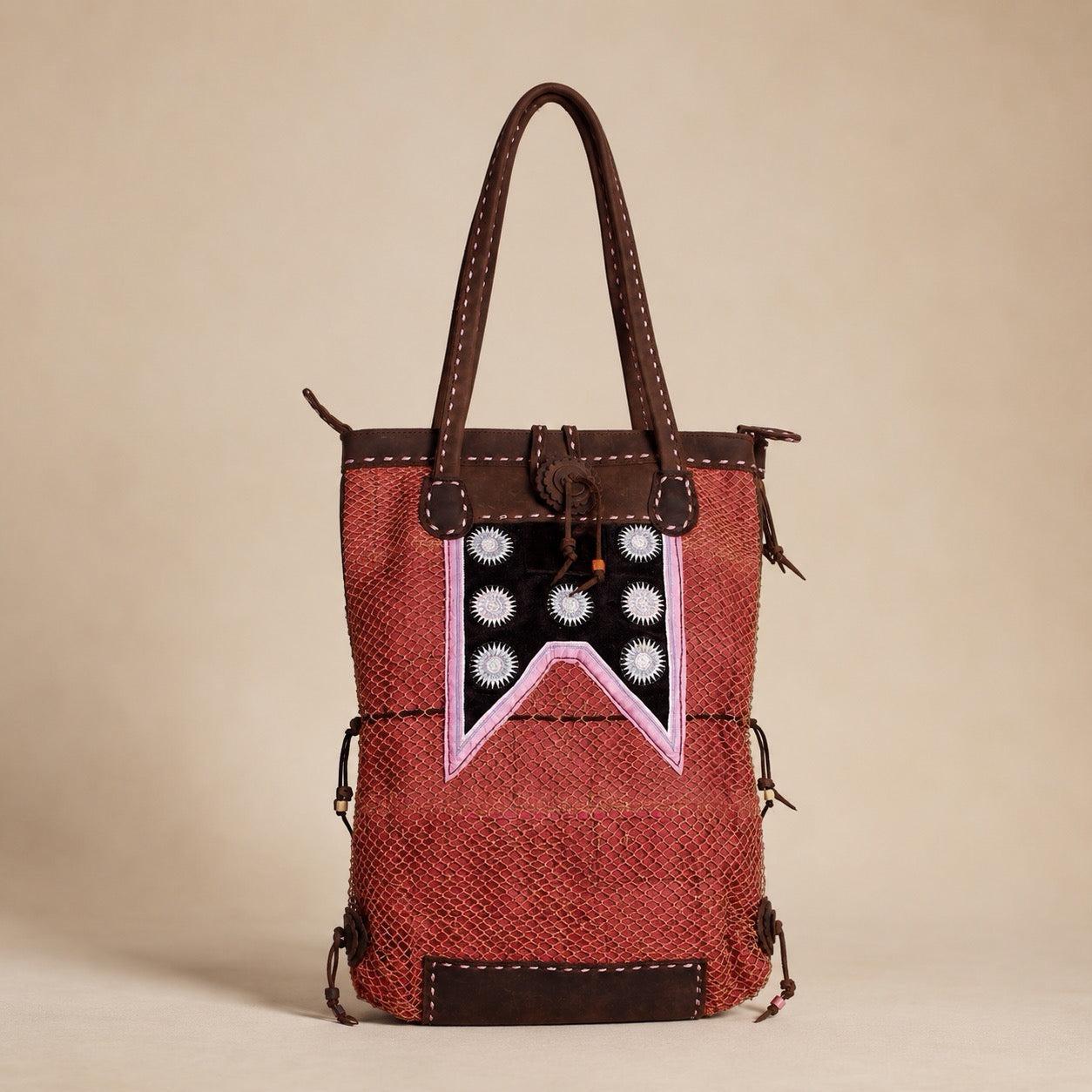 Hemp Net Leather Shoulder Bag - Thailand