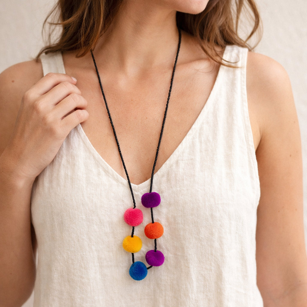 Alicia Bead & Pom Pom Necklace - Guatemala
