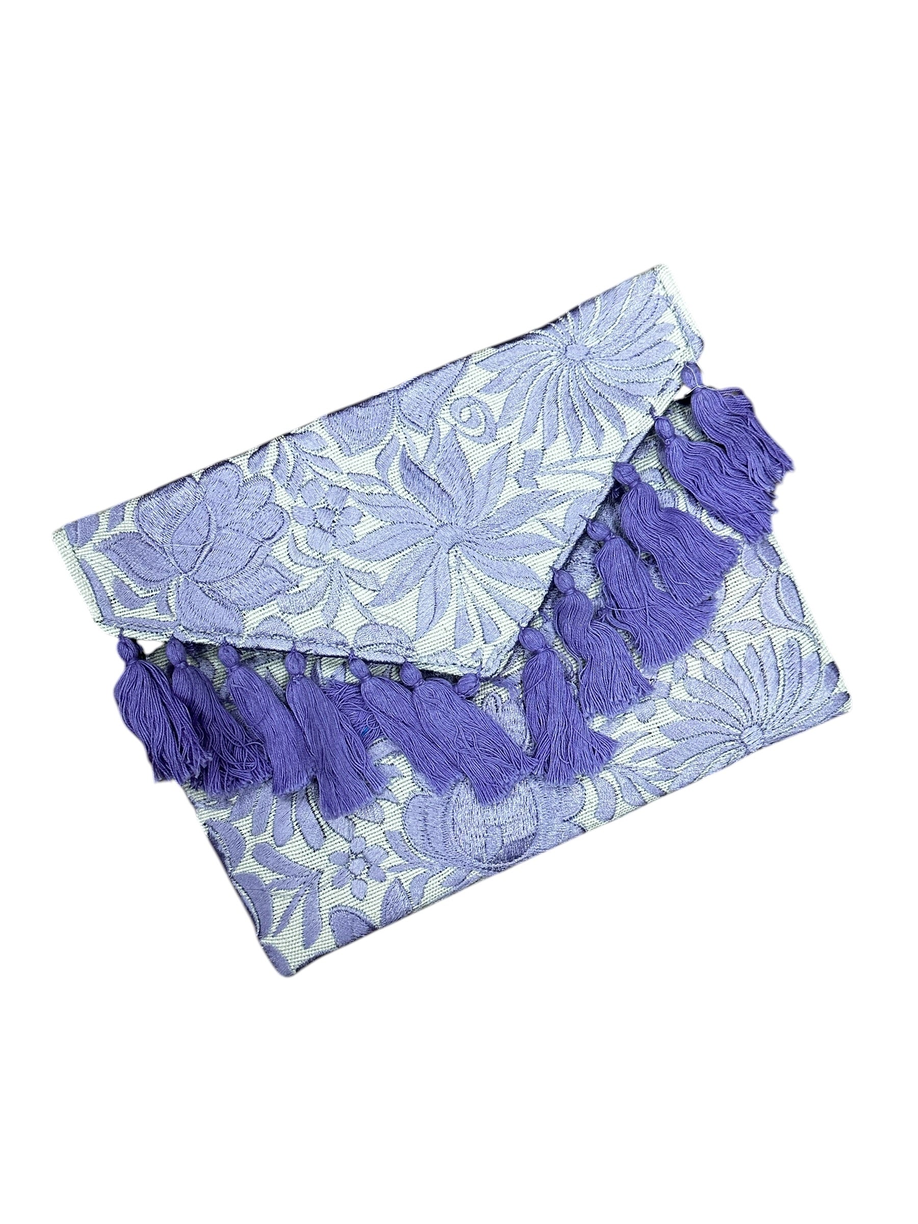Mexican Embroidered Floral Clutch Bag Lavender