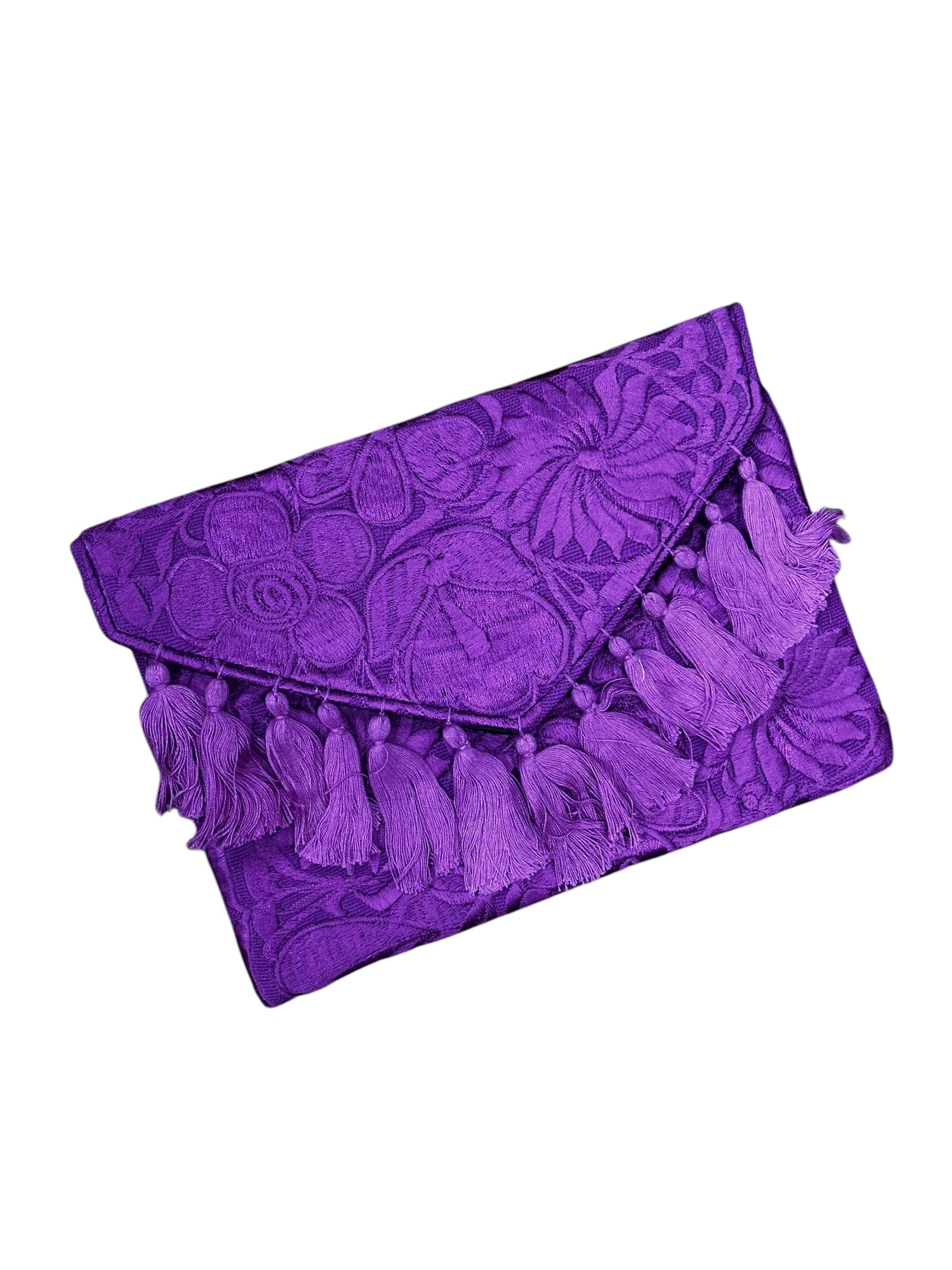 Mexican Embroidered Floral Clutch Bag Magenta