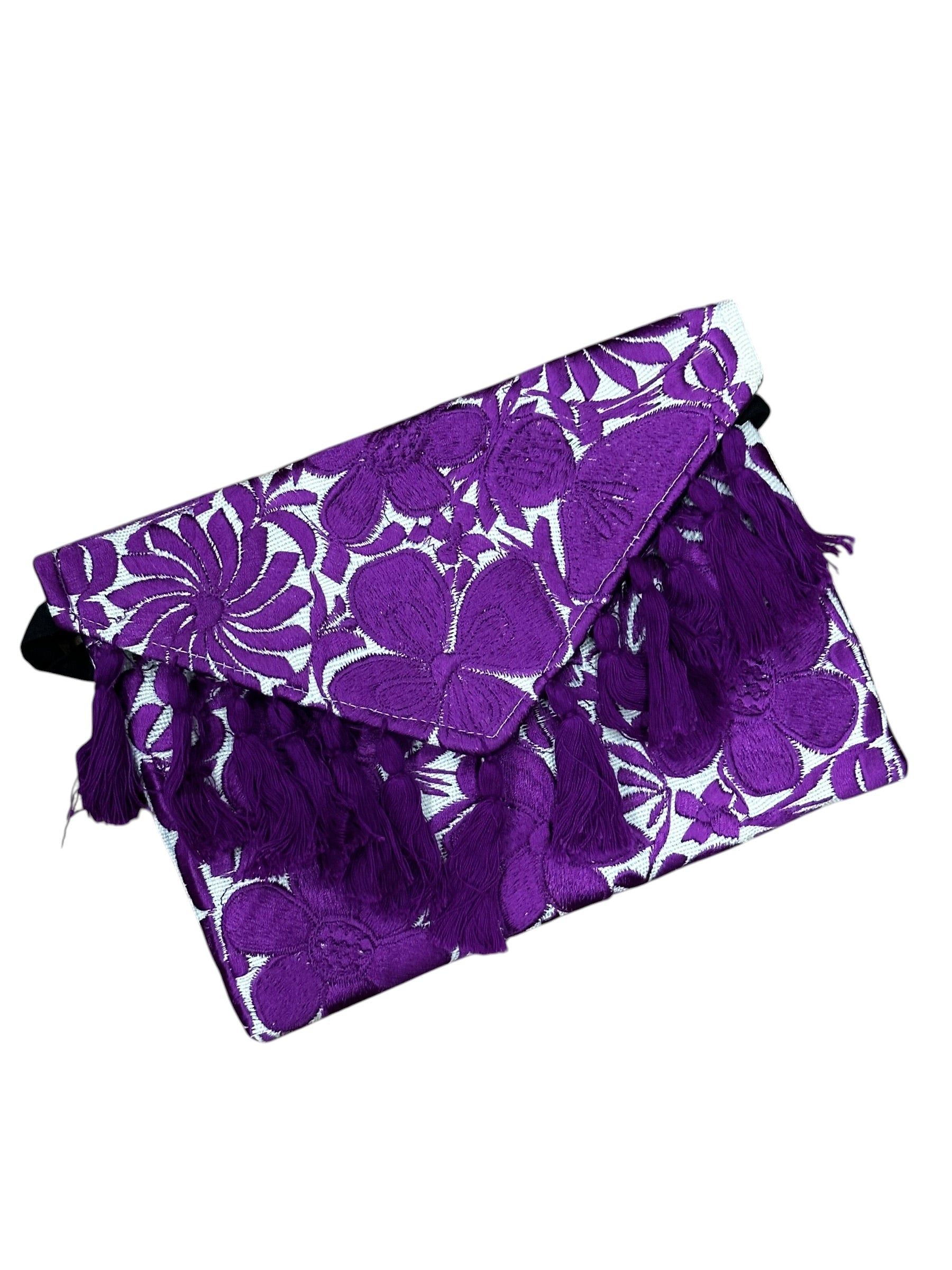 Mexican Embroidered Floral Clutch Bag Purple