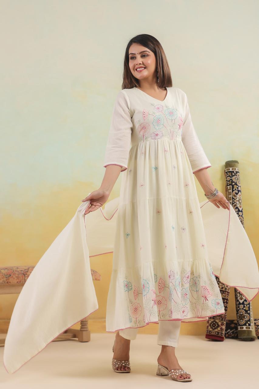 Anarkali Suit With Pant Dupatta Indian Women Ethic Wear
