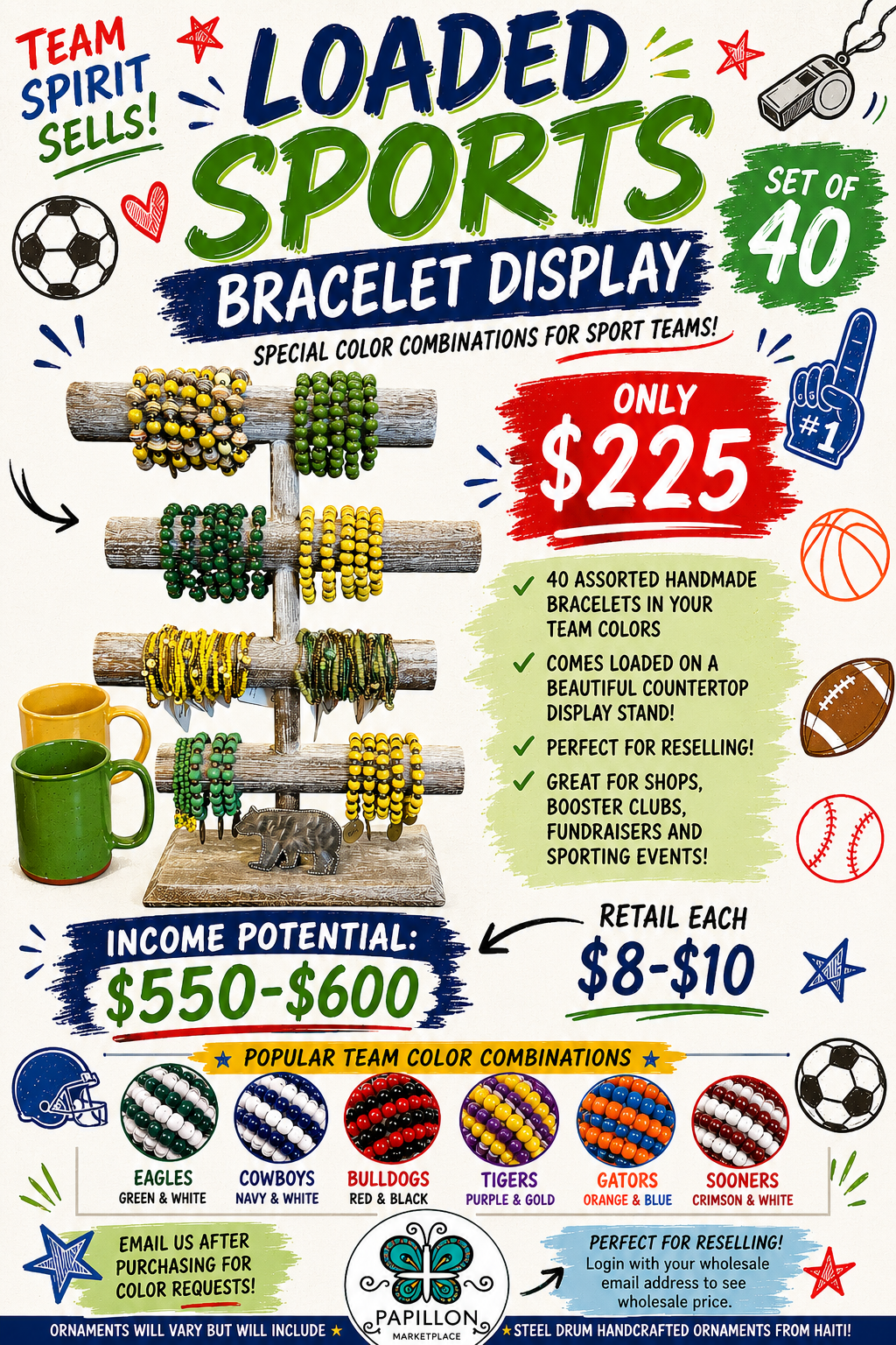 Loaded Sports Bracelet Display (set of 40)