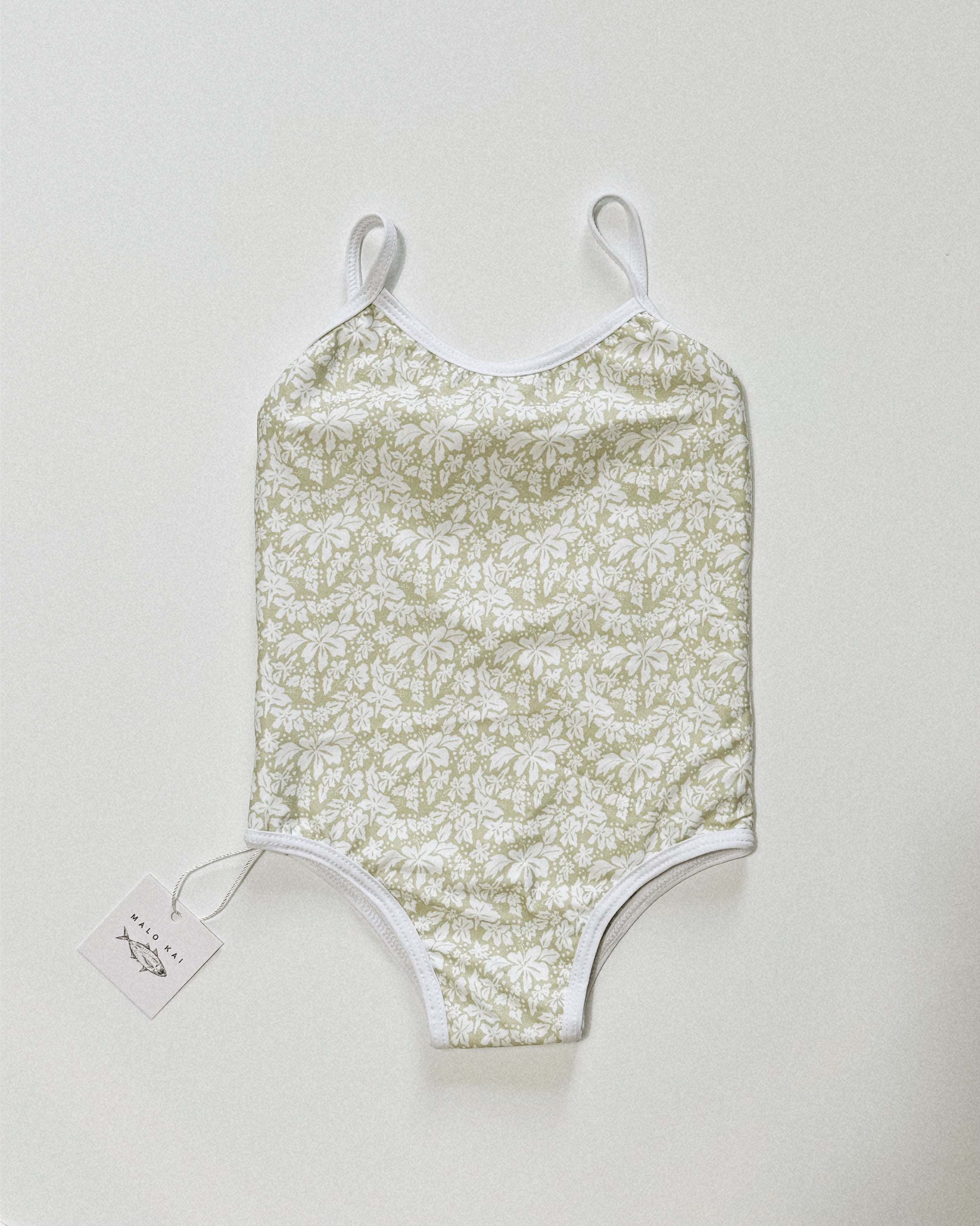 Millie One Piece Kids Swimsuit - Green Hibiscus