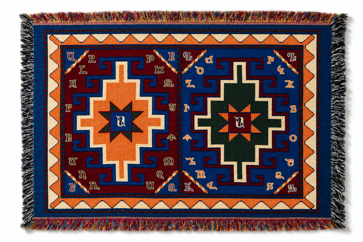 Armenian Alphabet Tapestry Throw on a Rug Design