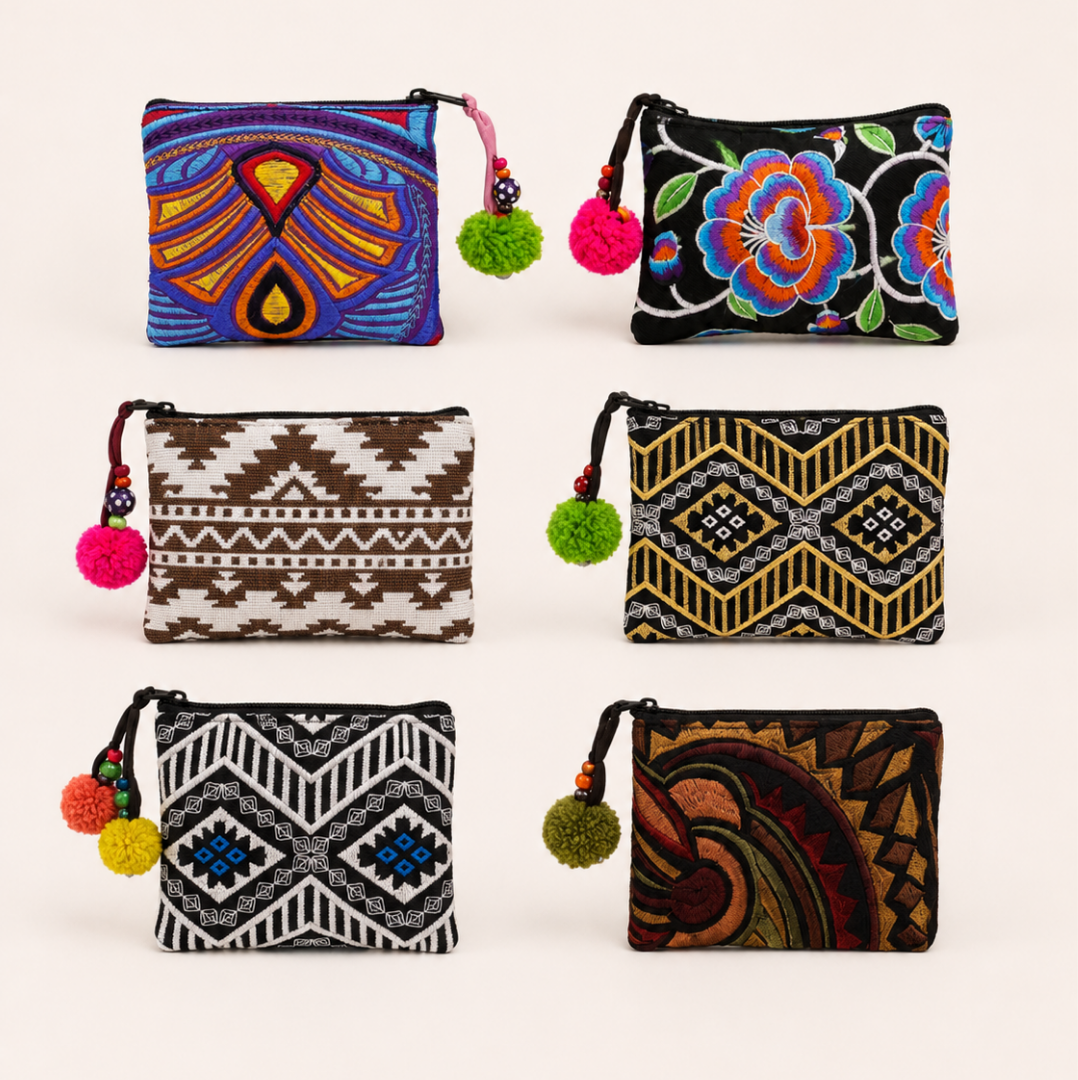 Embroidered Coin Purse Florals and Geometrics Assorted - Thailand