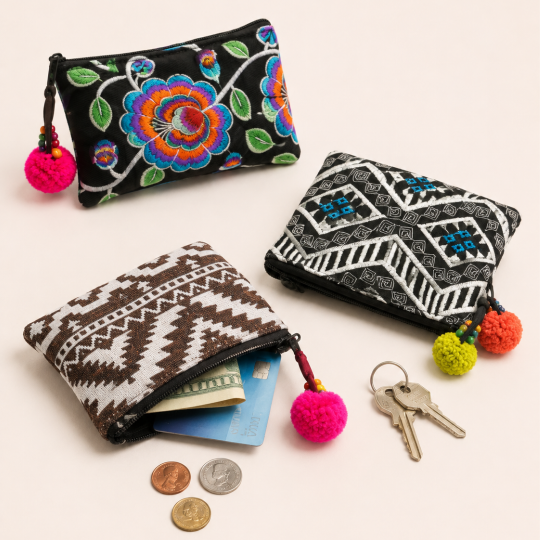 Embroidered Coin Purse Florals and Geometrics Assorted - Thailand