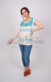 Oaxaca Paloma Blouse Ivory with Blue
