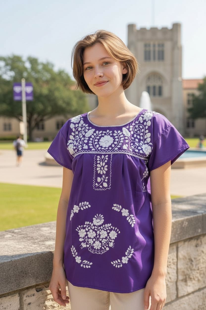 Mexican Blouse Purple and White TCU College