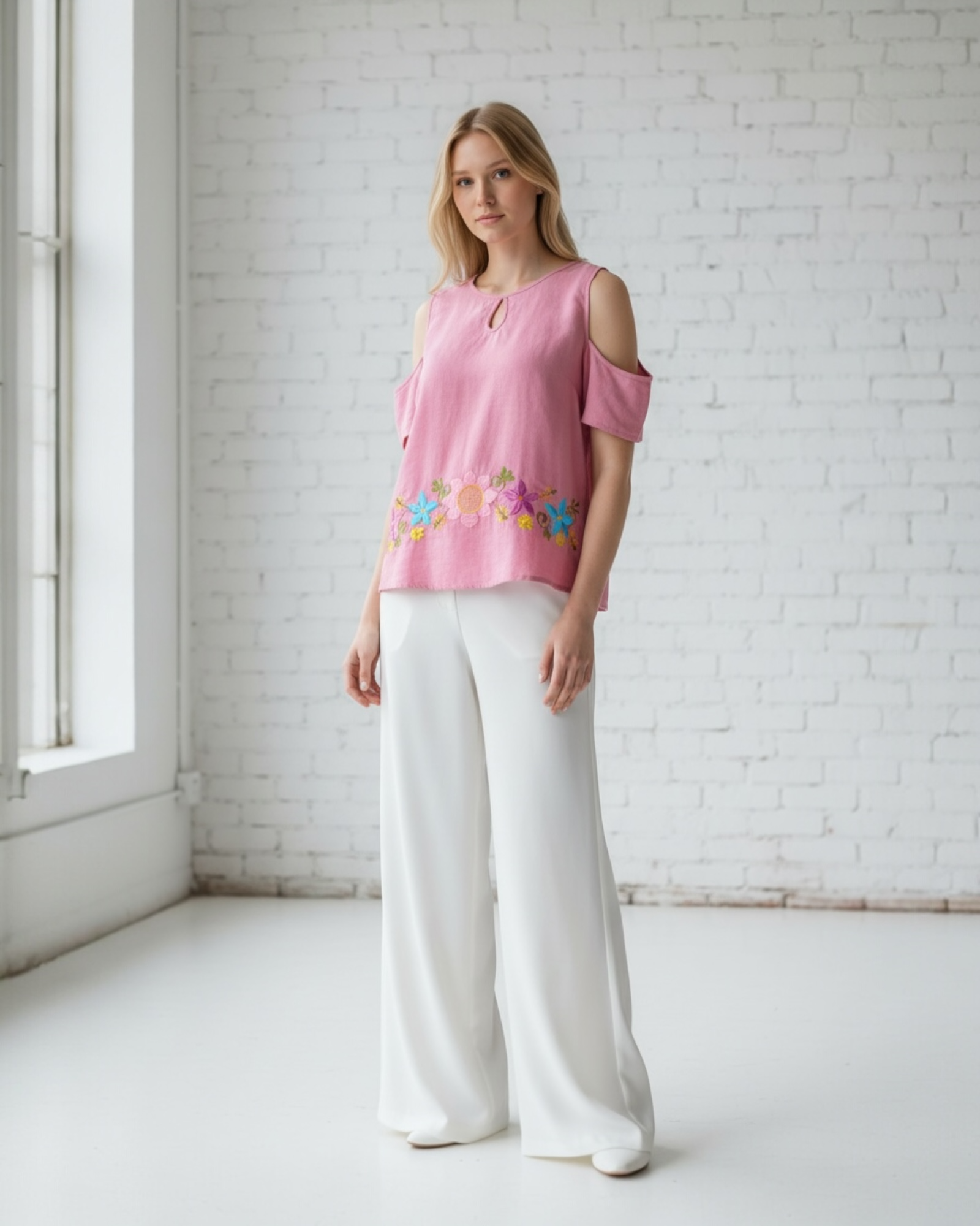 Merida Pink Cold Shoulder Top