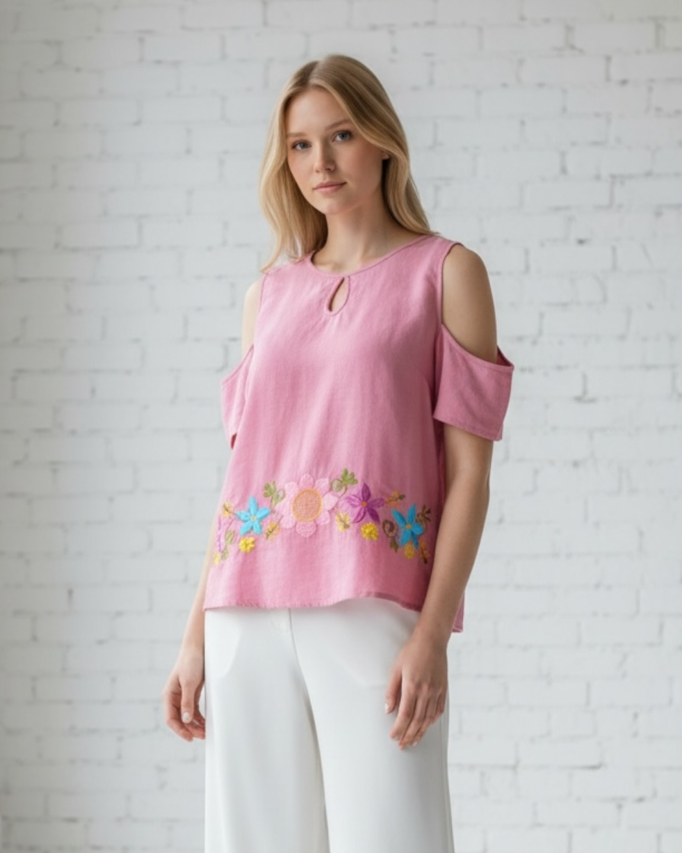 Merida Pink Cold Shoulder Top