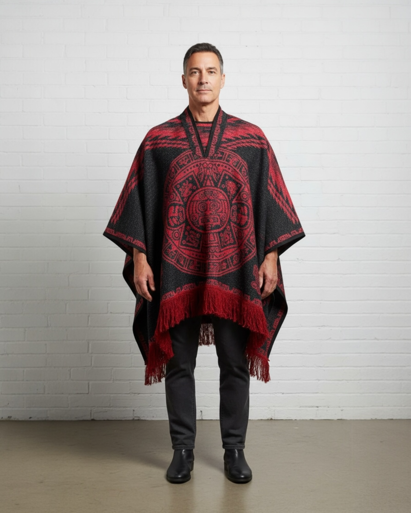 Unisex Mexican Poncho Aztec Calendar Moctezuma