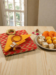 Traditional Ready to Give Combo for Half Saree, Haldi Kumkum ceremony includes Blouse Piece, Bangles, Haldi kumkum packets in Chevron Bag