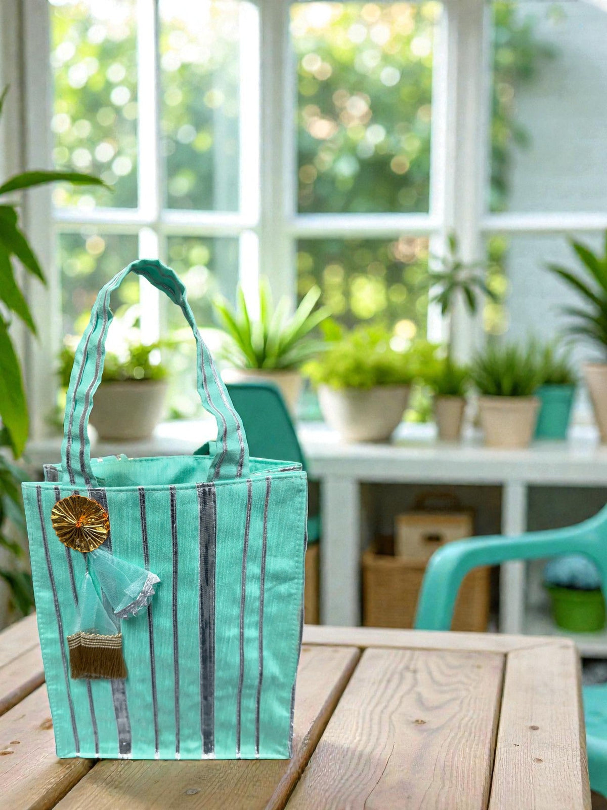 Striped Gota Silk Bags with Handle