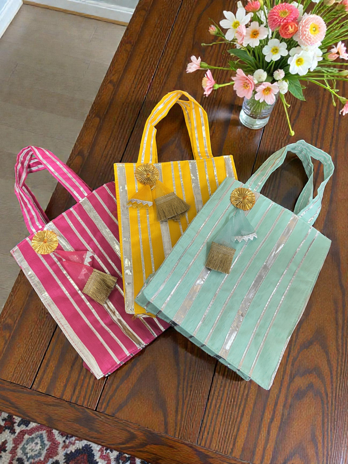 Striped Gota Silk Bags with Handle