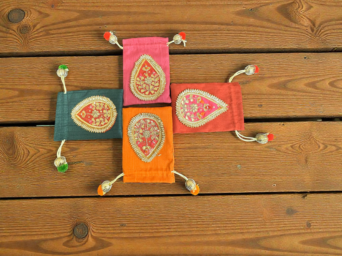 Small Gota Potlis with Gota Ball String to Pack Gifts in Style - 5x7