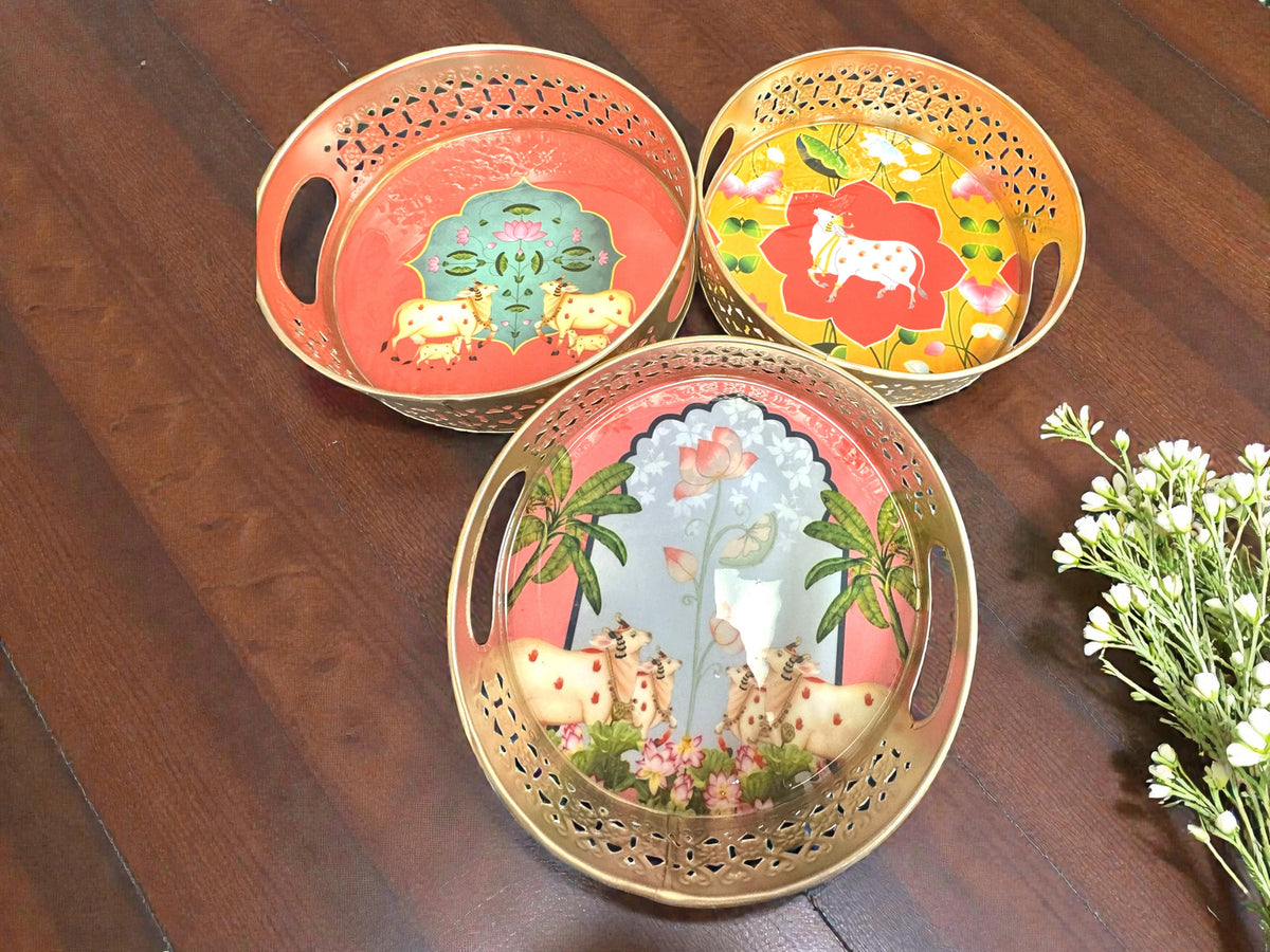 Designer Floral Print Tray Set