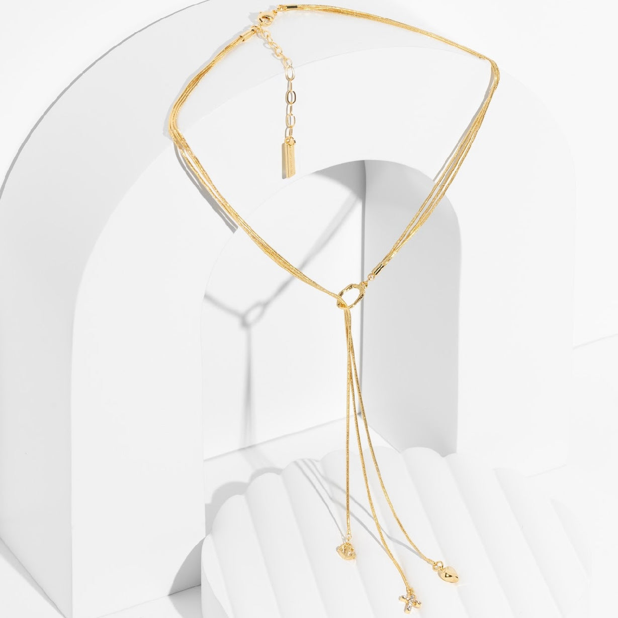 Trinity Necklace -Three Chains with Cross, Heart, and Anchor Charms
