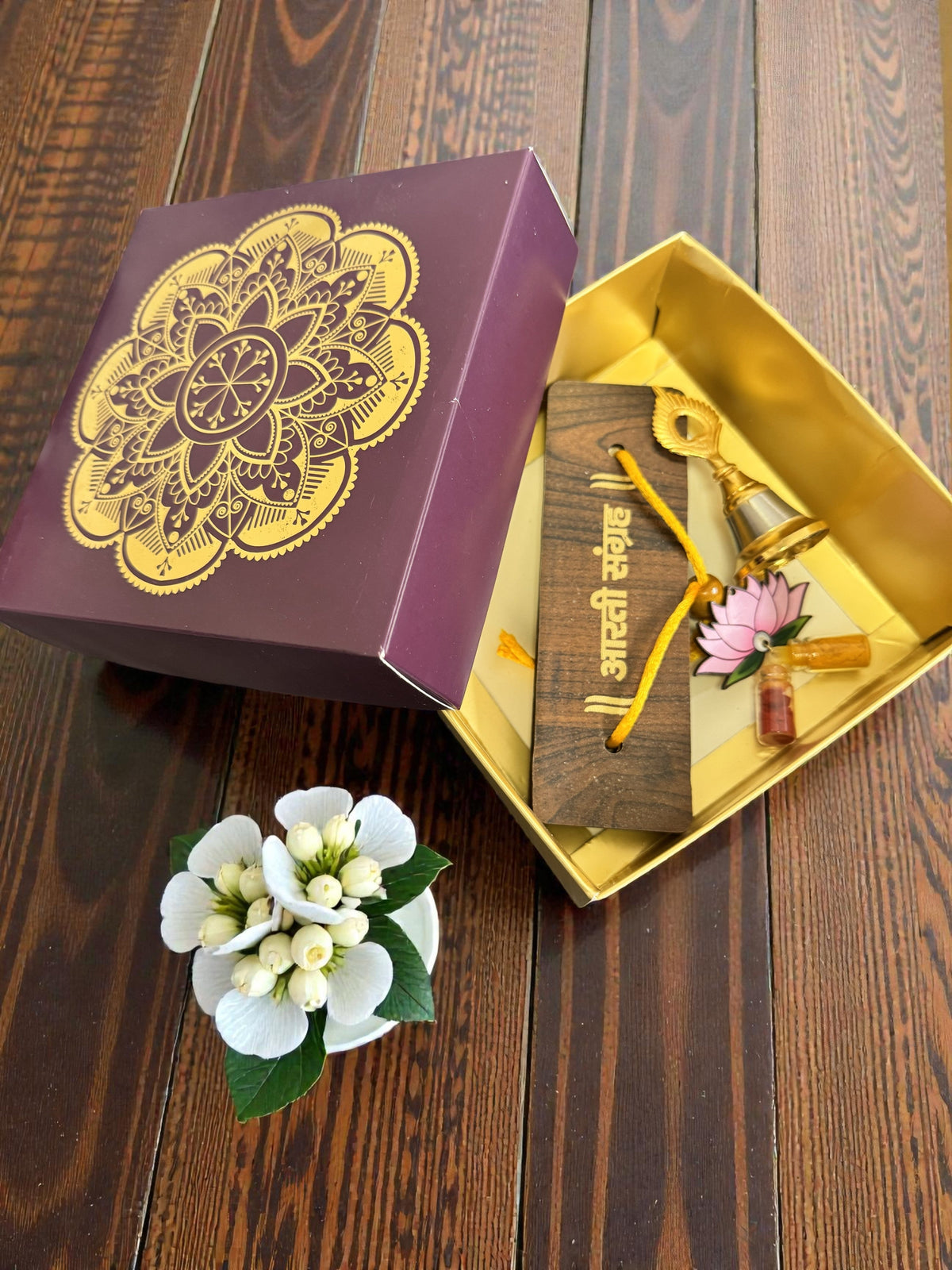 Devotional Combo - Arati Sangrah, Bell & Haldi Kumkum Packet in Gift Box