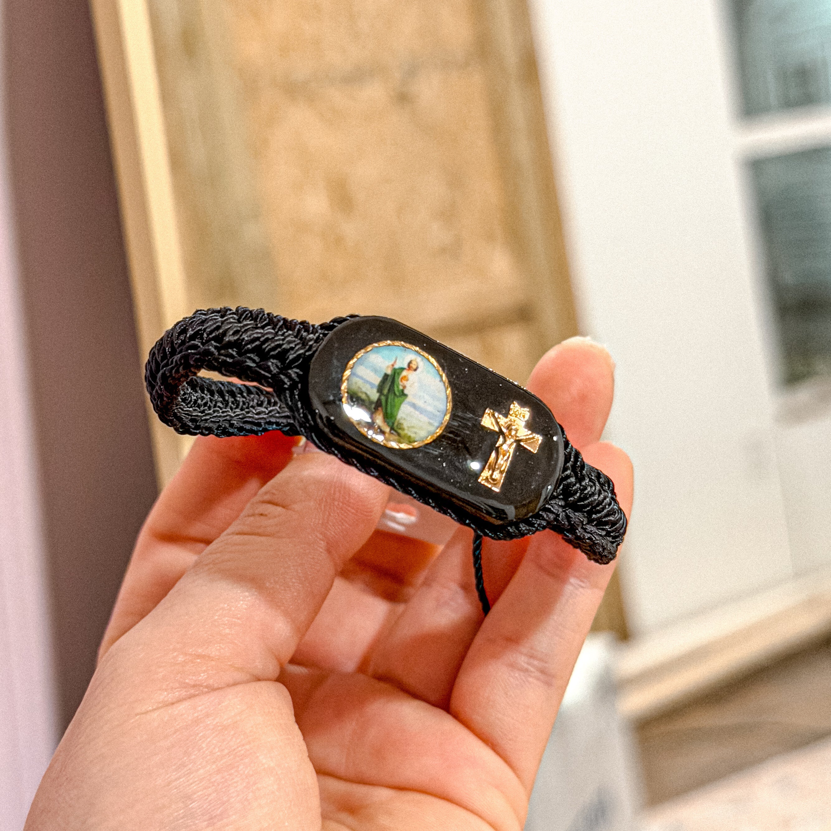 Adjustable Black Cross San Judas Bracelet