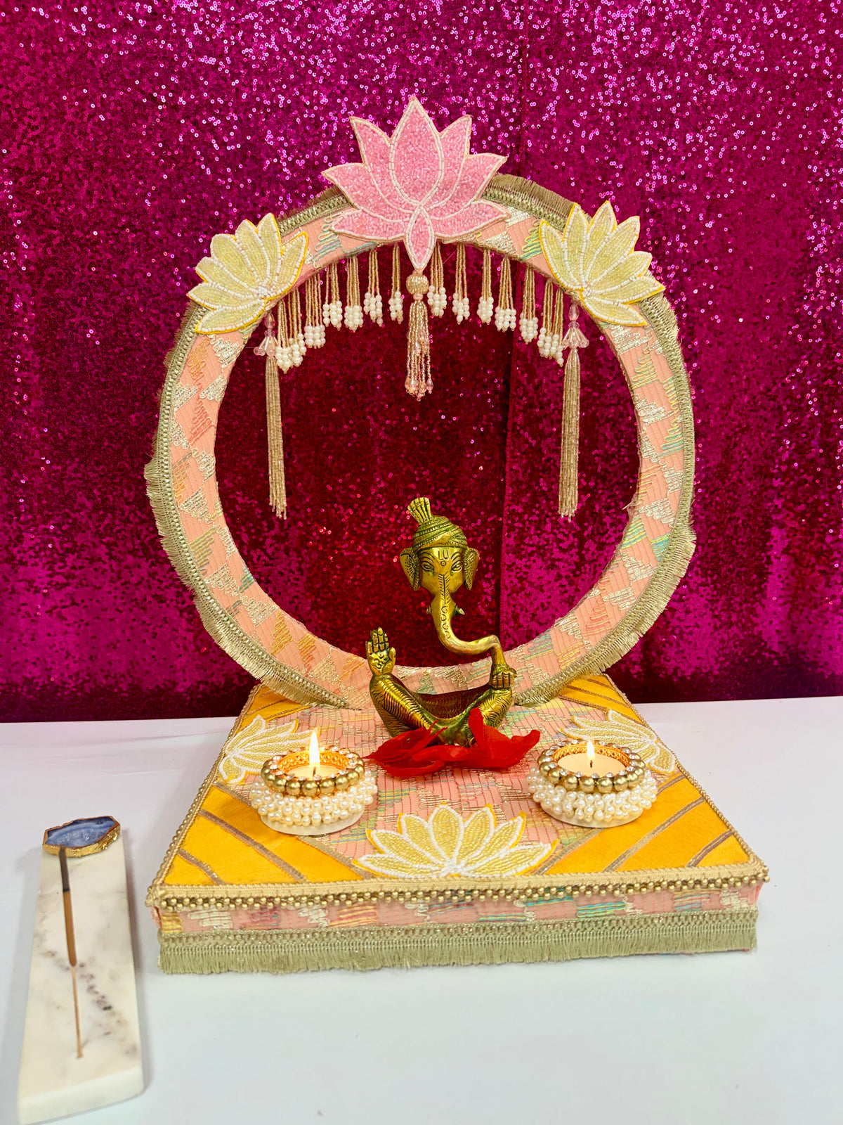 Ganpati Singhasan with Backdrop - Reusable Decoration for Ganesha Chaturthi/Ganpati Festival