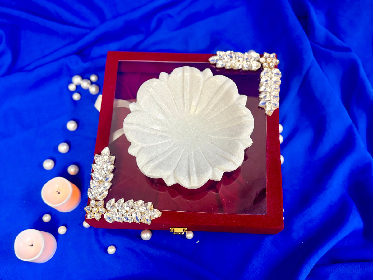 6 Inch Marble Urli with Adorned Velvet Box