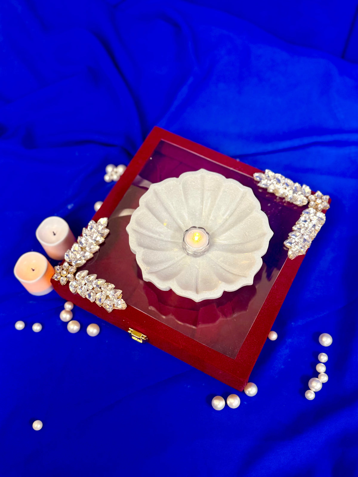 6 Inch Marble Urli with Adorned Velvet Box