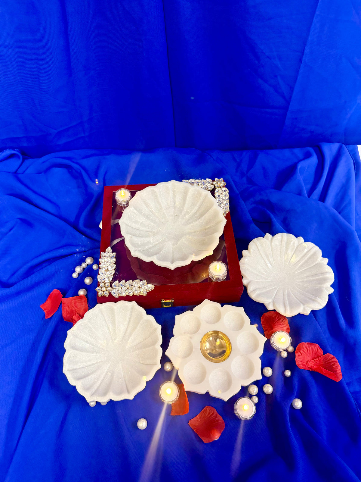 6 Inch Marble Urli with Adorned Velvet Box