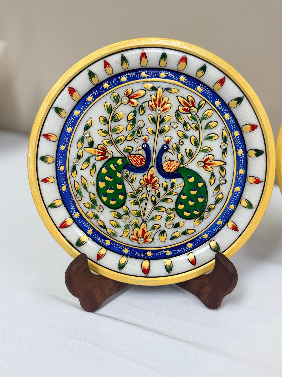 Hand Painted Marble Decorative Plates - 9 Inches