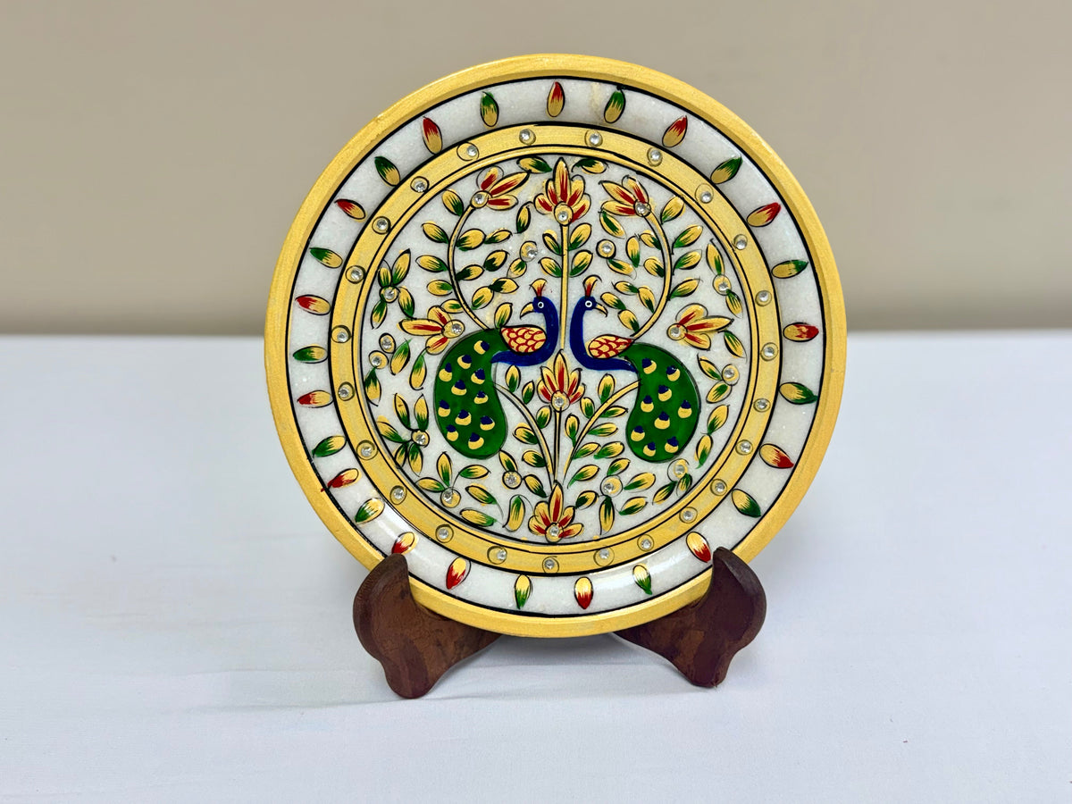 Hand Painted Marble Decorative Plates - 9 Inches
