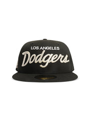 New Era 5950 Dodgers Side LA Metallic Script Hat - Black/Silver