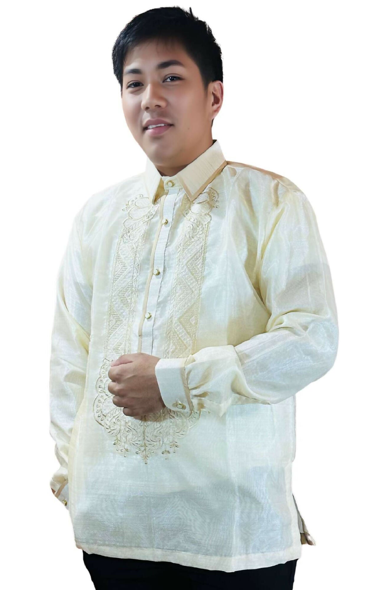 Mens Barong Tagalog - Ivory White Organza